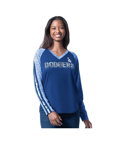 G-iii 4Her by Carl Banks Women's Royal Los Angeles Dodgers Top Dog Raglan Long Sleeve V-Neck T-Shirt