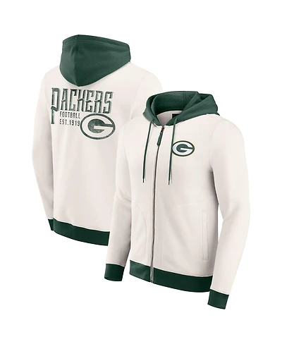Darius Rucker Collection by Fanatics Men's Cream Green Bay Packers Distressed Graphics Full-Zip Hoodie