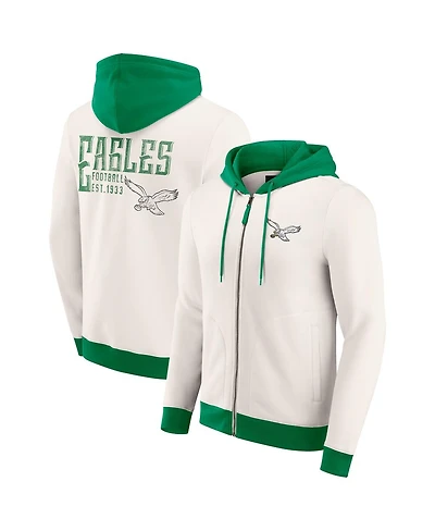 Darius Rucker Collection by Fanatics Men's Cream Philadelphia Eagles Distressed Graphics Full-Zip Hoodie