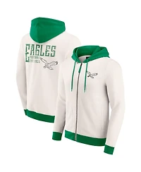 Darius Rucker Collection by Fanatics Men's Cream Philadelphia Eagles Distressed Graphics Full-Zip Hoodie