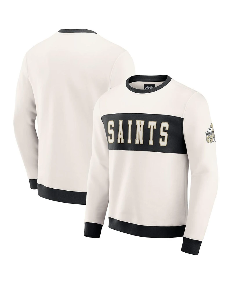 Darius Rucker Collection by Fanatics Men's Cream New Orleans Saints Color block Crewneck Sweatshirt