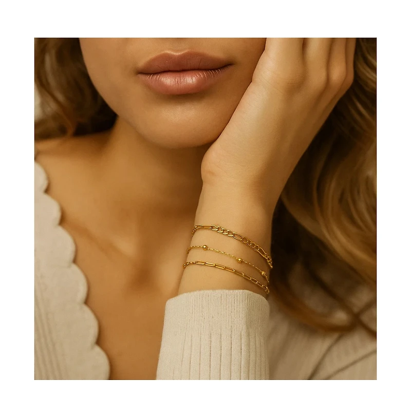 Adriana 3-Piece Stackable Bracelet Trio Set, Beaded, Figaro, Paperclip Link