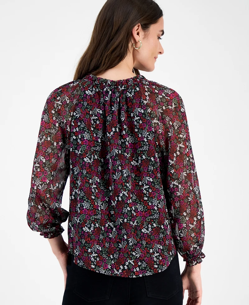 Style & Co Women's Floral Ruffled Split-Neck Top, Macy's Exclusive