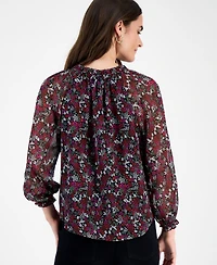 Style & Co Women's Floral Ruffled Split-Neck Top, Macy's Exclusive