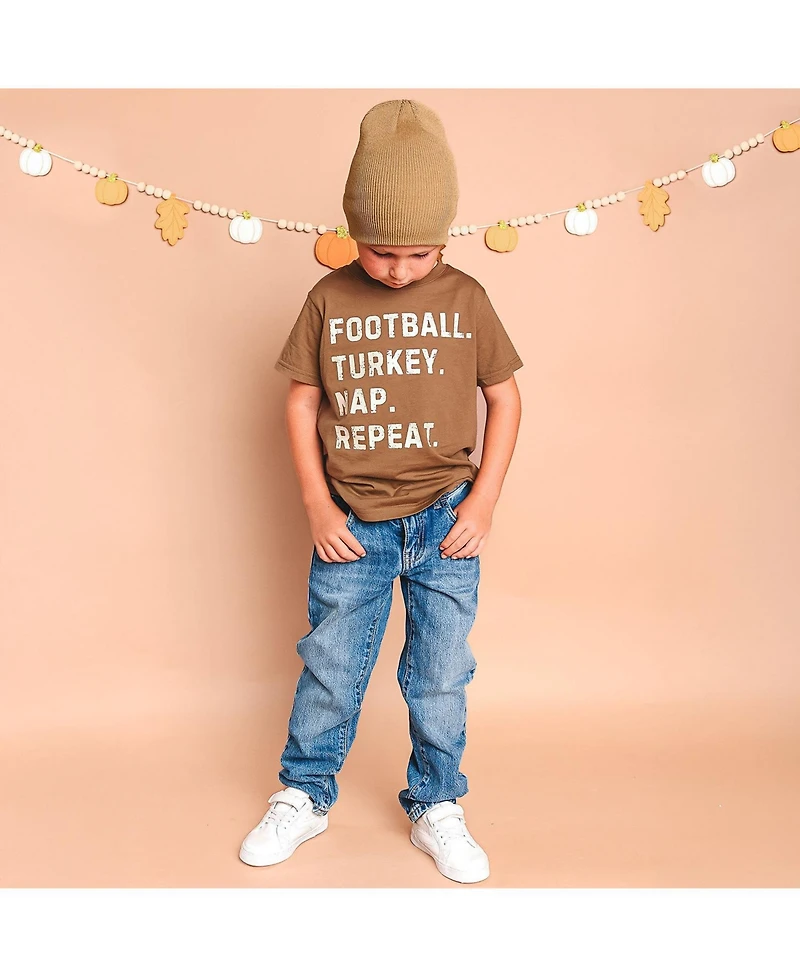 Sweet Wink Toddler Boys Football Turkey Nap Repeat Thanksgivinghort Sleeve T-Shirt