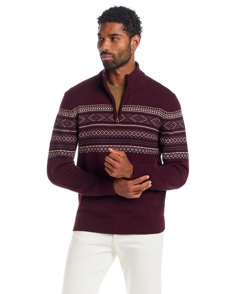 Weatherproof Vintage Men's Fair Isle Quarter-Zip Sweater