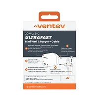 Ventev 20W Ultrafast Usb C Universal Wall Charger and Usb C to Usb C Cable