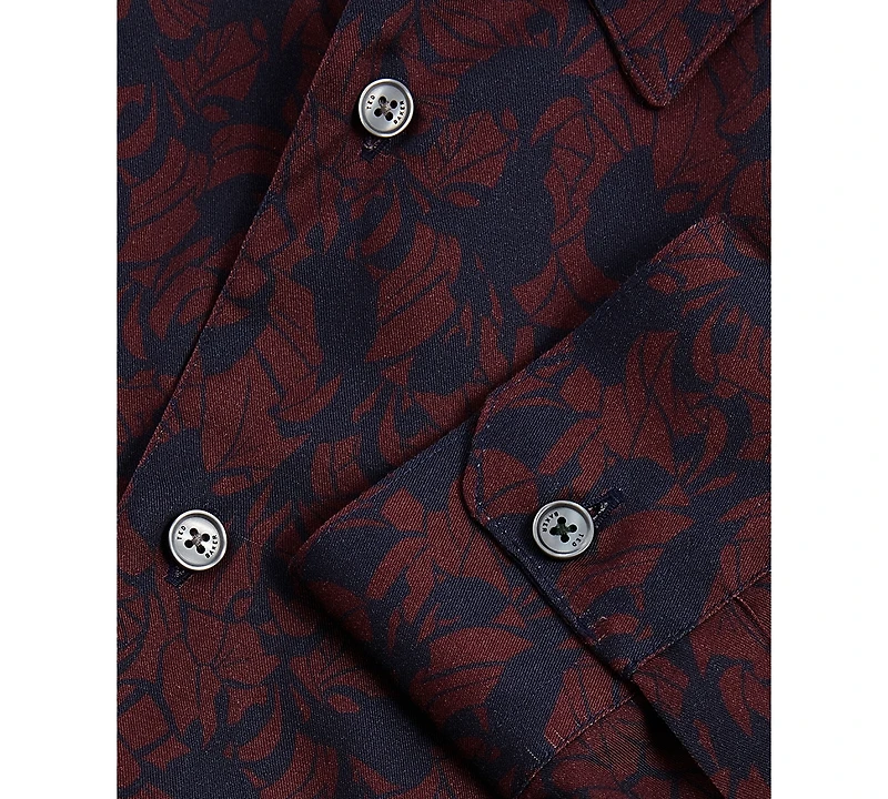 Ted Baker Men's Akselle Regular Fit Tonal Floral Print Long Sleeve Shirt