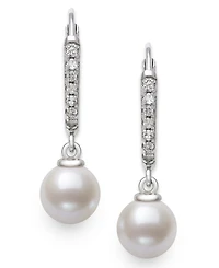 Belle de Mer Cultured Freshwater Pearl (6-7mm) and Lab Created Sapphire Drop Earrings in Sterling Silver