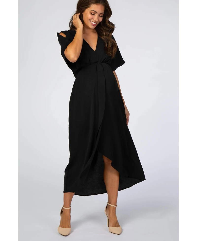 Pinkblush Maternity Black Open Sleeve Wrap Midi Dress