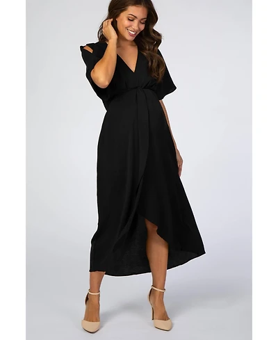 Pinkblush Maternity Black Open Sleeve Wrap Midi Dress