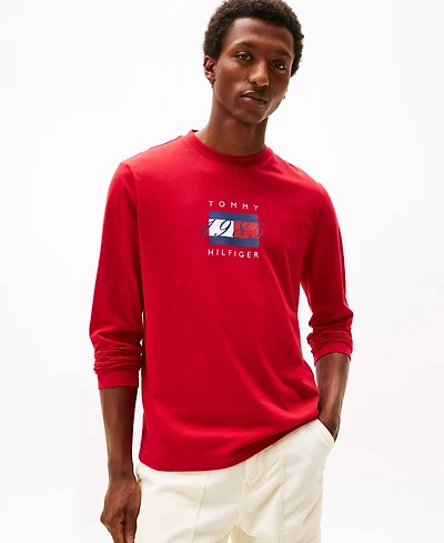 Tommy Hilfiger Men's Linear Flag Graphic Long Sleeves T-Shirt