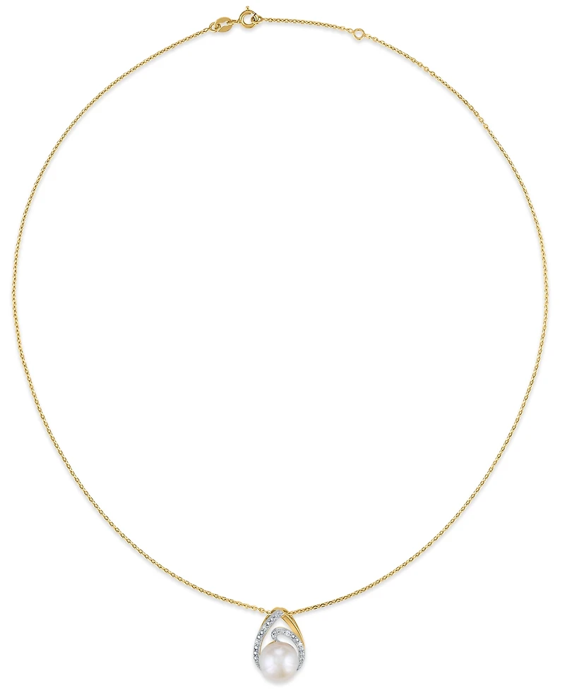 Macy's Cultured Freshwater Pearl (10mm) and Cubic Zirconia Necklace in 14k Gold Over Sterling Silver