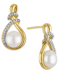Macy's Cultured Freshwater Pearl (8mm) and Cubic Zirconia Drop Earrings in 14k Gold Over Sterling Silver
