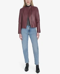Cole Haan Women's Stand Collar Zip-Front Racer Jacket