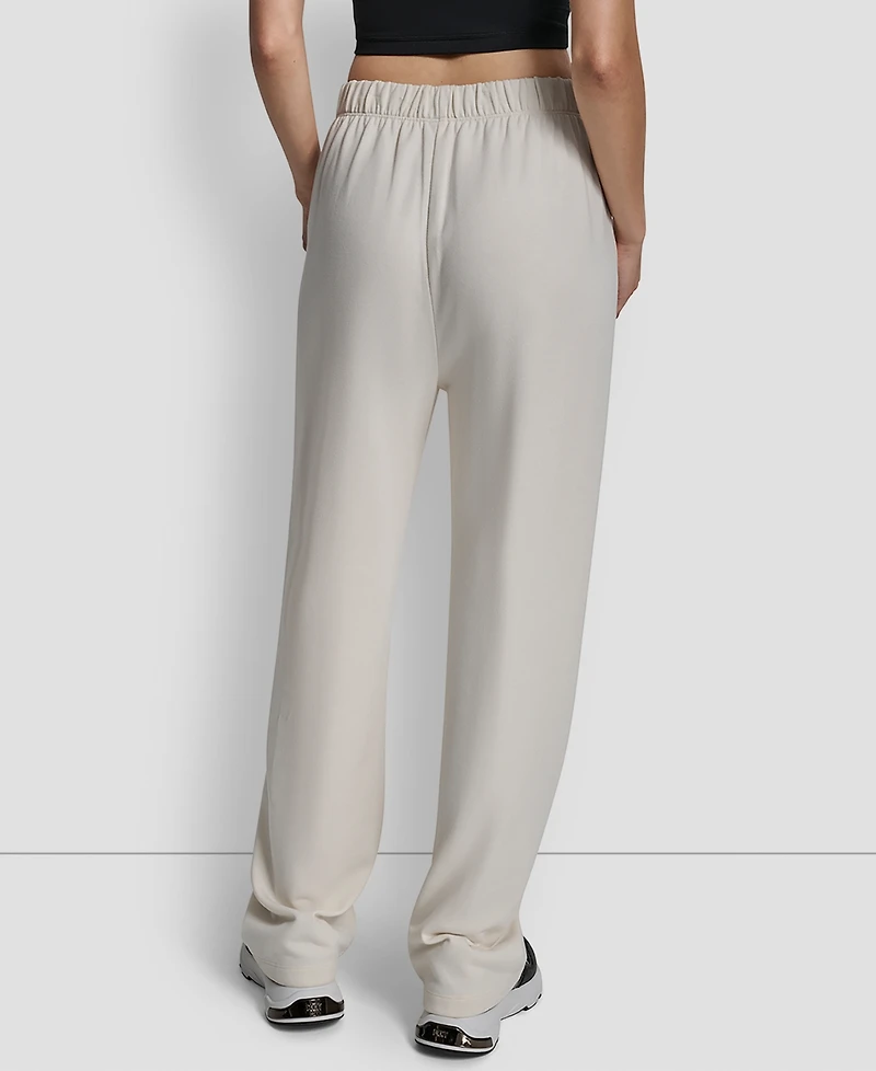 Dkny Women's Flocked Logo Boyfriend Open Leg Pants