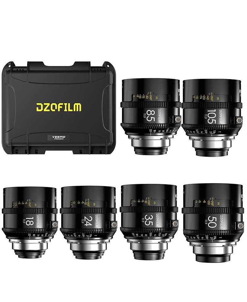 Dzofilm Vespid2 Prime Cinema 6-Lens Kit with 18mm, 24mm, 35mm, 50mm, 85mm, 105mm T1.9 Lens for Pl Mount