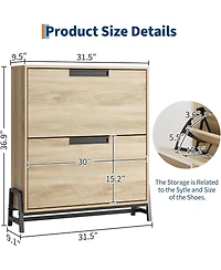 Shoe Storage Cabinet with 2 Flip Drawers, Freestanding Shoe Organizer with Metal Legs, Adjustable Shelf Narrow Shoe Rack Cabinet for Entryway, Foyer,