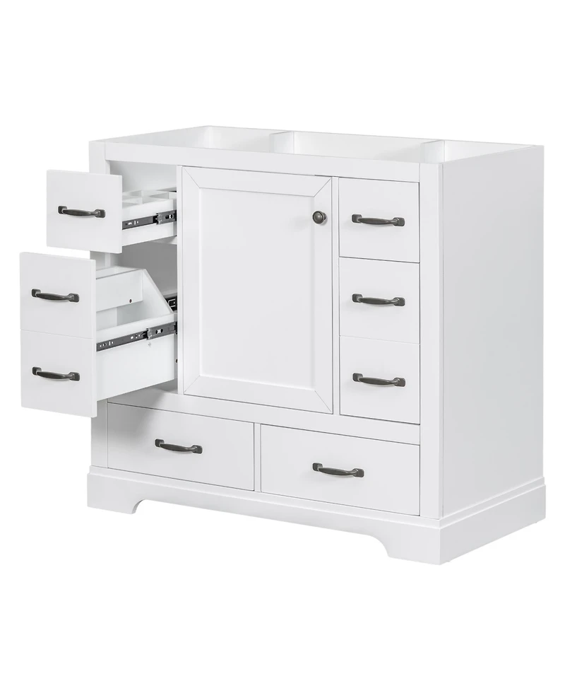Lovmor Bathroom Vanity without Sink Cabinet Base Only Six Drawers MultiFunctional Drawer Divider Adjustable Shelf White