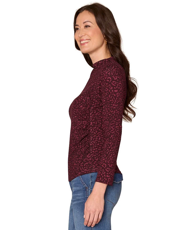 Democracy Petite Leopard-Print Mock Neck Top