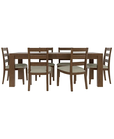 Furniture Davie Cracked Oak and Fabric Rectangle 7-Pc. Dining Set