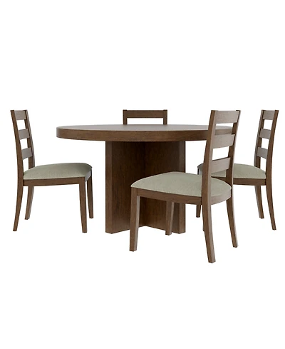 Furniture Davie Cracked Oak and Fabric 54" Round 5-Pc. Dining Set
