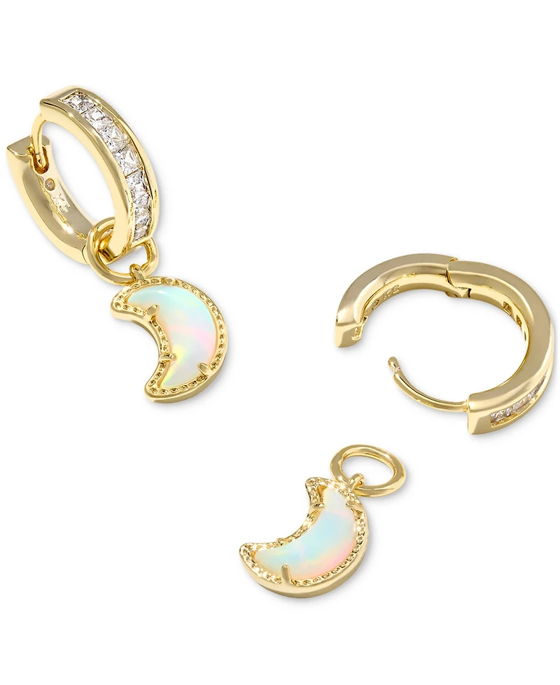Kendra Scott Moon Kyocera Oparex Opal and Cubic Zirconia 14K Gold Over Brass Huggie Earrings