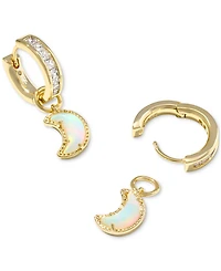 Kendra Scott Moon Kyocera Oparex Opal and Cubic Zirconia 14K Gold Over Brass Huggie Earrings