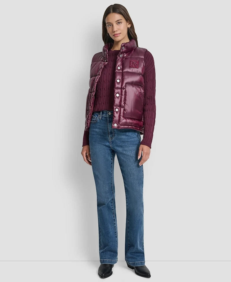 Dkny Jeans Women's Quilted Mock Neck Puffer Vest Jacket