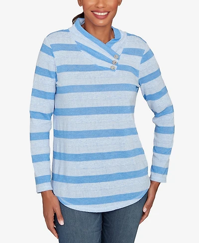 Ruby Rd. Petite Metallic Stripe Button Accent Knit Top