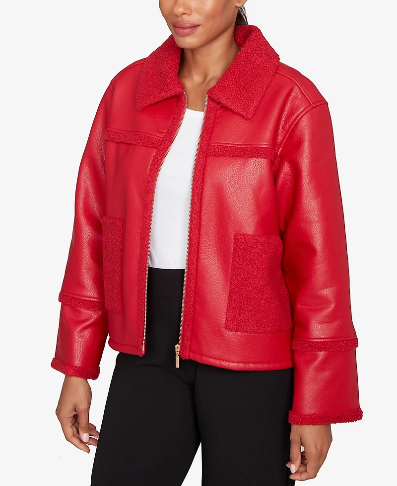 Ruby Rd. Petite Shearling Zip Front Jacket