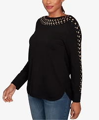 Ruby Rd. Petite Grommet Embellished Fine Gauge Sweater