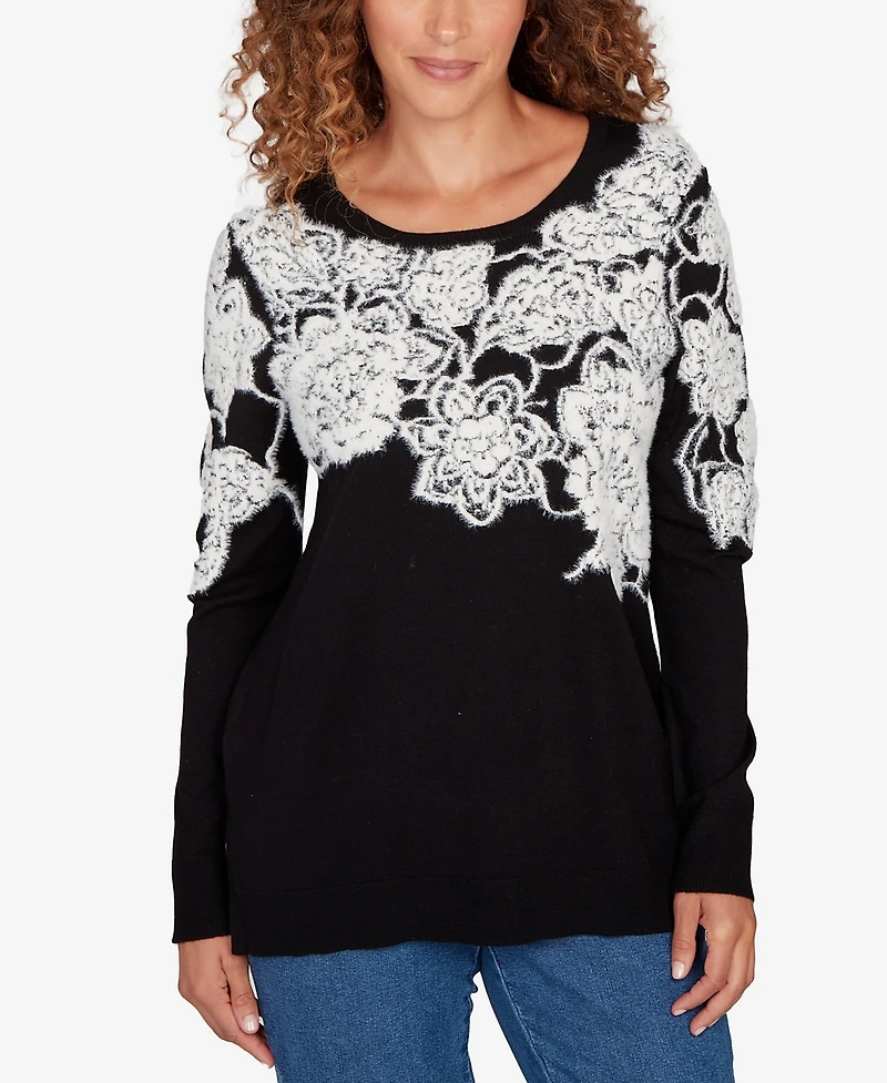 Ruby Rd. Petite Floral Placement Eyelash Sweater