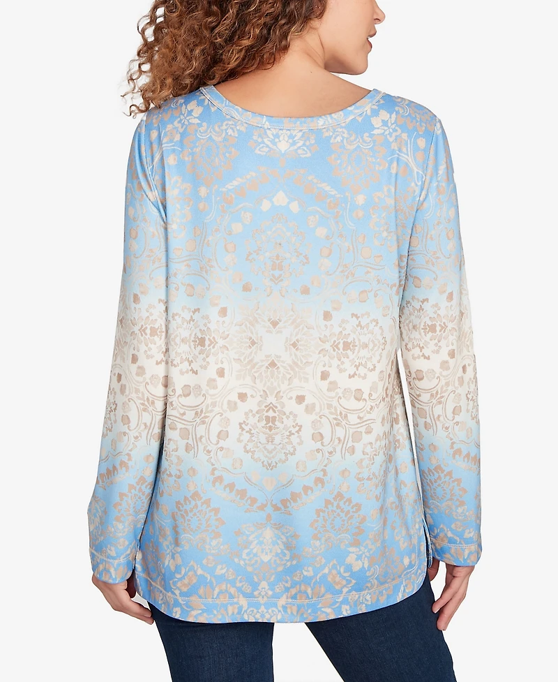 Ruby Rd. Petite Brushed Medallion Hatchi Knit Top