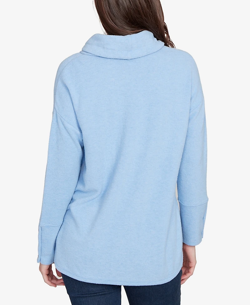 Ruby Rd. Petite Cowl Neck Cozy Hatchi Drawstring Top
