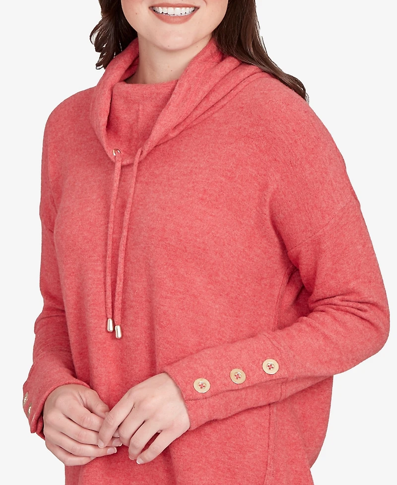 Ruby Rd. Petite Cowl Neck Cozy Hatchi Drawstring Top