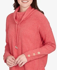 Ruby Rd. Petite Cowl Neck Cozy Hatchi Drawstring Top