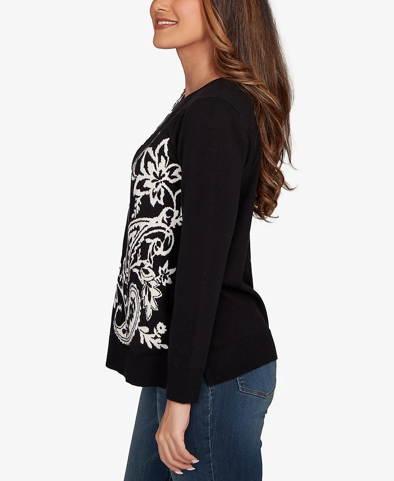 Ruby Rd. Petite Floral Paisley Jacquard Sweater