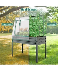 Gymax Raised Garden Bed w/ Cover & Legs Roll-up Window Climbing Trellis Drainage Holes
