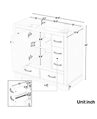 Bathroom Vanity Cabinet Base Only Six Drawers Adjustable Shelf Grey