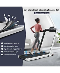Hongge 2-in-1 Electric Motorized Health and Fitness Folding Treadmill with Dual Display and Speaker-White