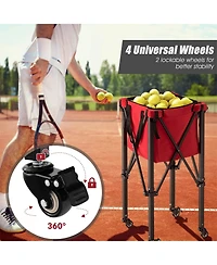 Lightweight Foldable Tennis Ball Teaching Cart with Wheels and Removable Bag-Red