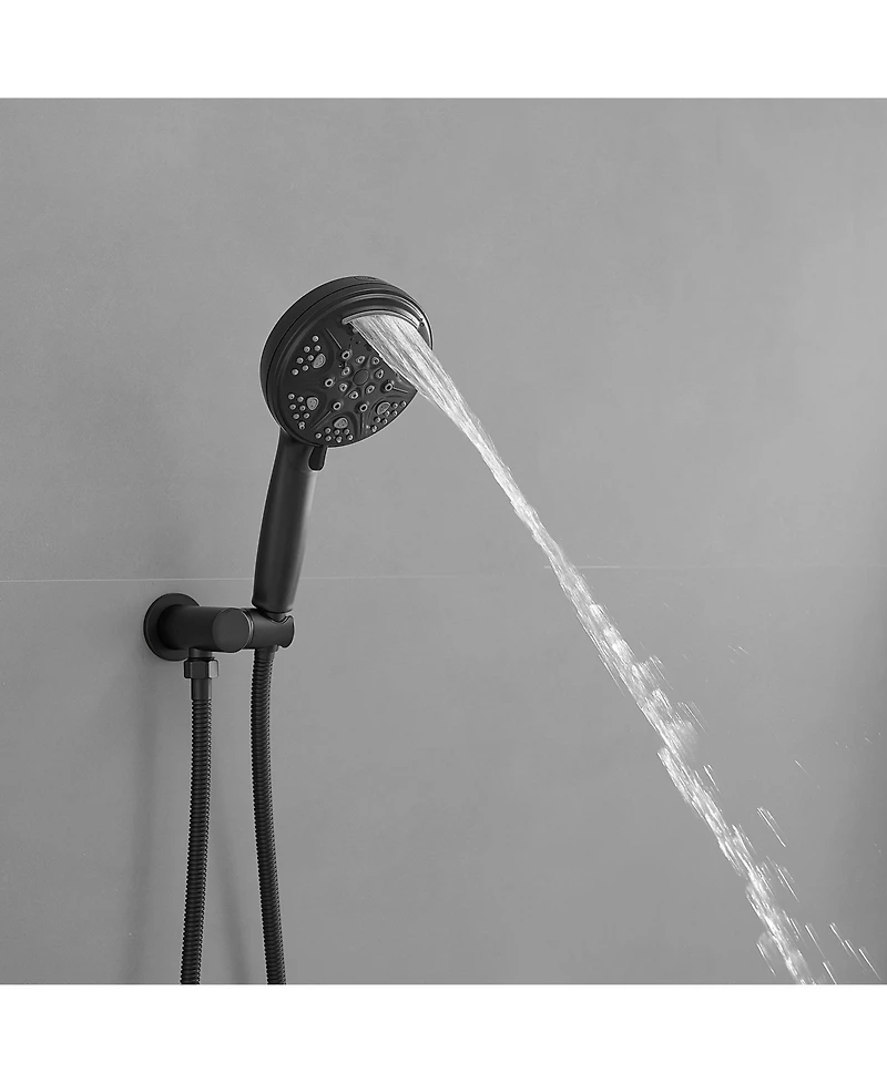 Single-Handle 1-Spray Round Rain Shower Faucet Set with Head & Hand Matte Black (Valve Included)