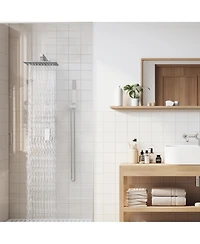 Rainsken Rainfall Shower System With Storage Rack 10 inch Shower Faucet Set Brushed Nickel with High Pressure with Square Shower Head