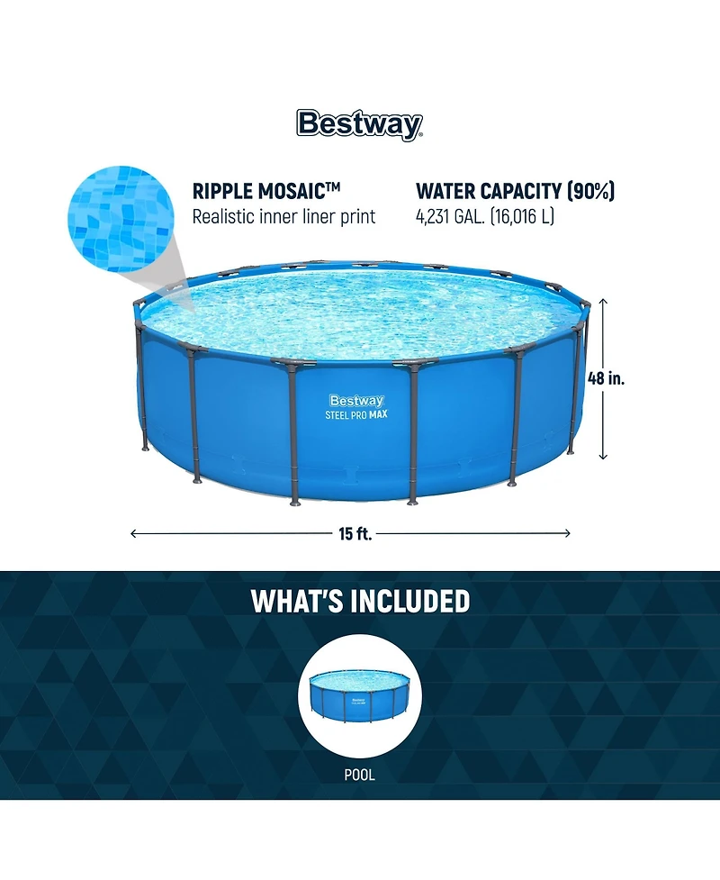 Bestway Steel Pro Max 15' x 48" Round Above Ground Swimming Pool for Backyard