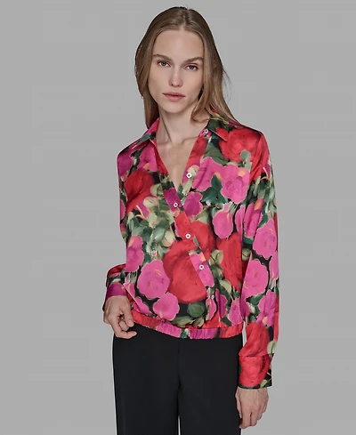 Karl Lagerfeld Paris Petite Floral Long Sleeves Top