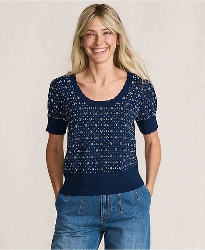 Lands' End Women's Fine Gauge Cotton Jacquard Scoop Neck Sweater