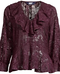 Lands' End Women's Feminine Ruffle Chiffon V Neck Blouse