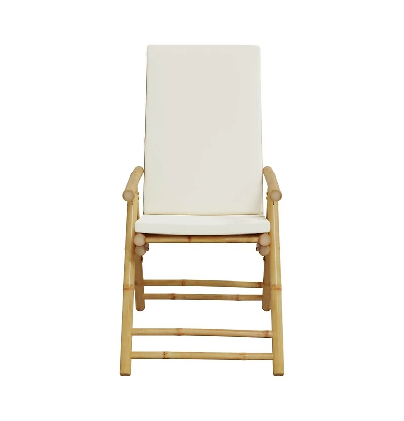 vidaXL Garden Reclining Chair Set of 2 Cream white Bamboo, fabric