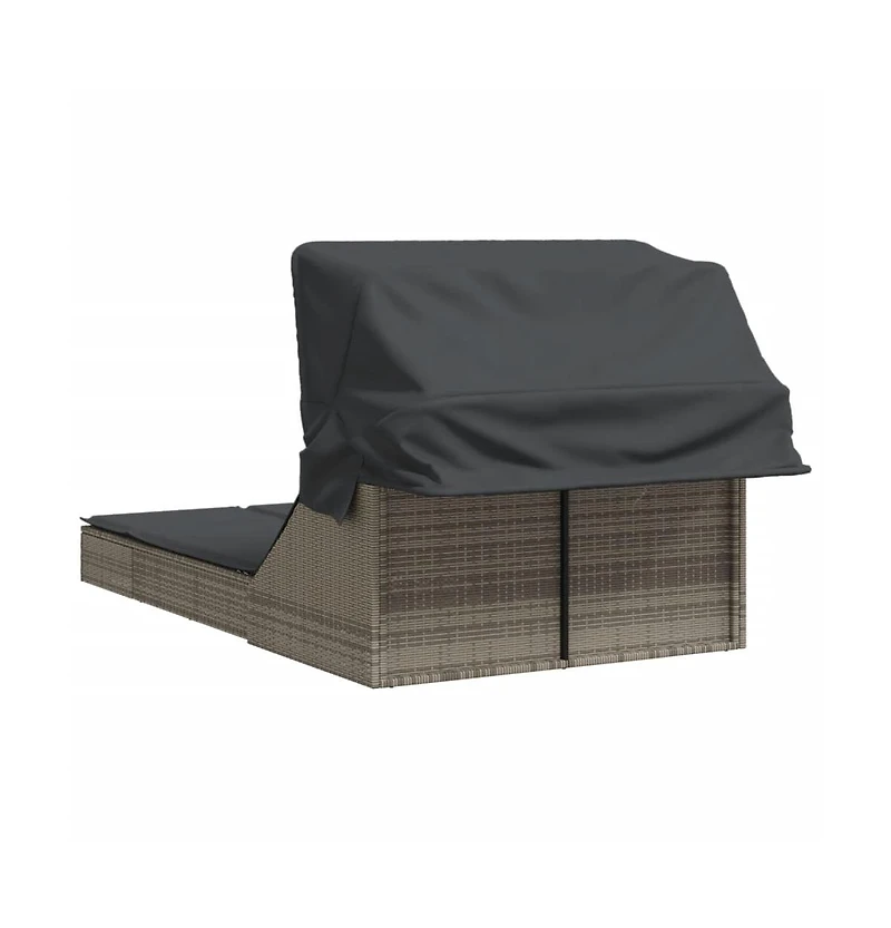 Double Sun Lounger Grey Pe Rattan, Powder-coated Steel Double